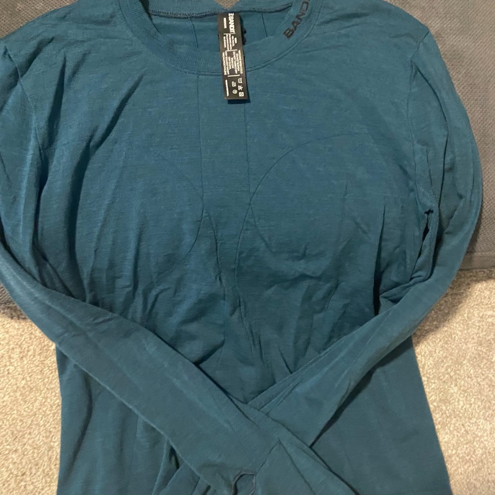 Bandit wool blend Long Sleeve Crewneck Shirt — dark Teal Blue/green